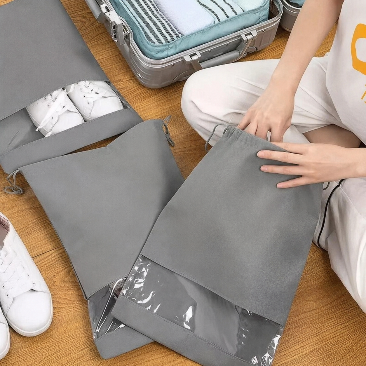 Non-Woven Dustproof Drawstring Bag / Travel Shoe Storage Pouches
